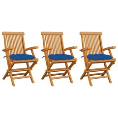 Dārza krēsli vidaXL, zili matrači, 3 gab. cena un informācija | Dārza krēsli | 220.lv
