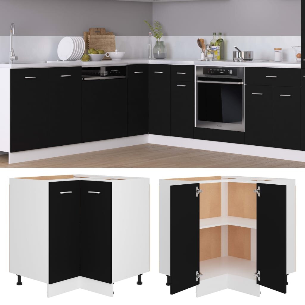 VidaXL virtuves stūra skapītis, melns, 75,5x75,5x80,5 cm cena | 220.lv