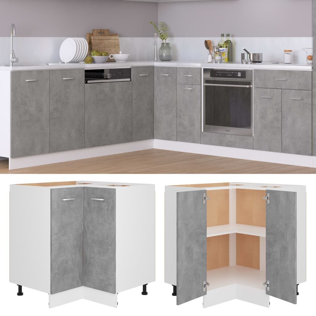 vidaXL virtuves stūra skapītis, betona pelēks, 75,5x75,5x80,5 cm cena un informācija | Virtuves skapīši | 220.lv
