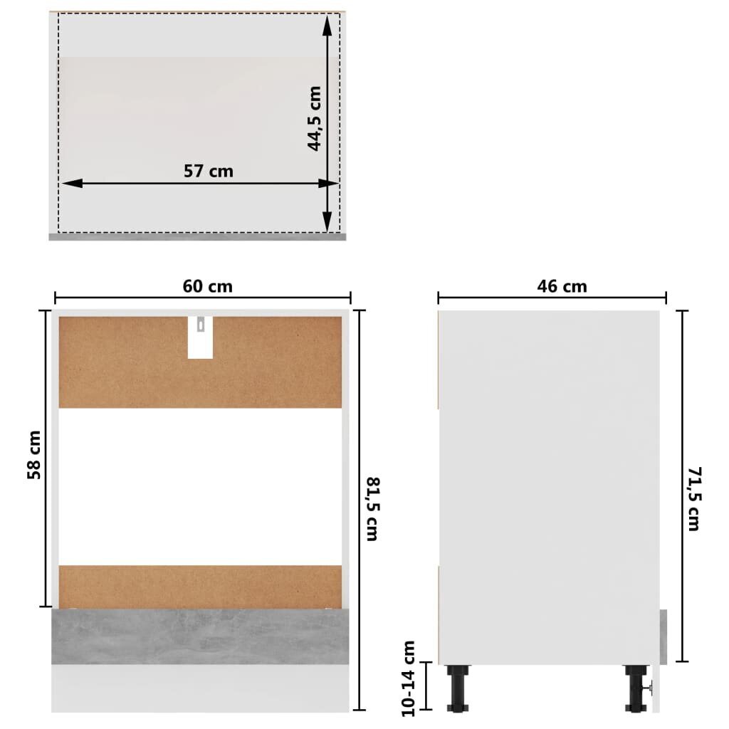 vidaXL krāsns skapītis, betona pelēks, 60x46x81,5 cm, skaidu plāksne cena un informācija | Virtuves skapīši | 220.lv