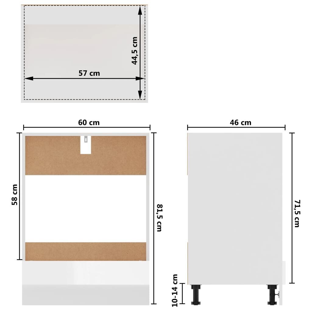 vidaXL plīts plaukts, spīdīgi balts, 60x46x81,5 cm, skaidu plāksne cena un informācija | Virtuves skapīši | 220.lv