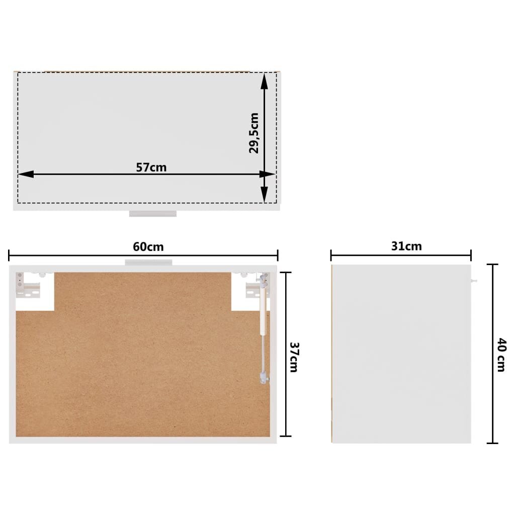 vidaXL piekarams skapītis, balts, 60x31x40 cm, skaidu plāksne cena un informācija | Virtuves skapīši | 220.lv