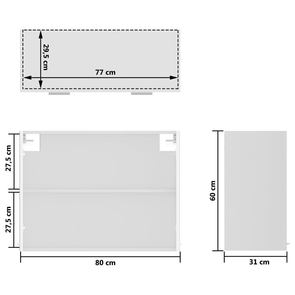 vidaXL piekarams skapītis, spīdīgi balts, 80x31x60 cm, stikls cena un informācija | Virtuves skapīši | 220.lv