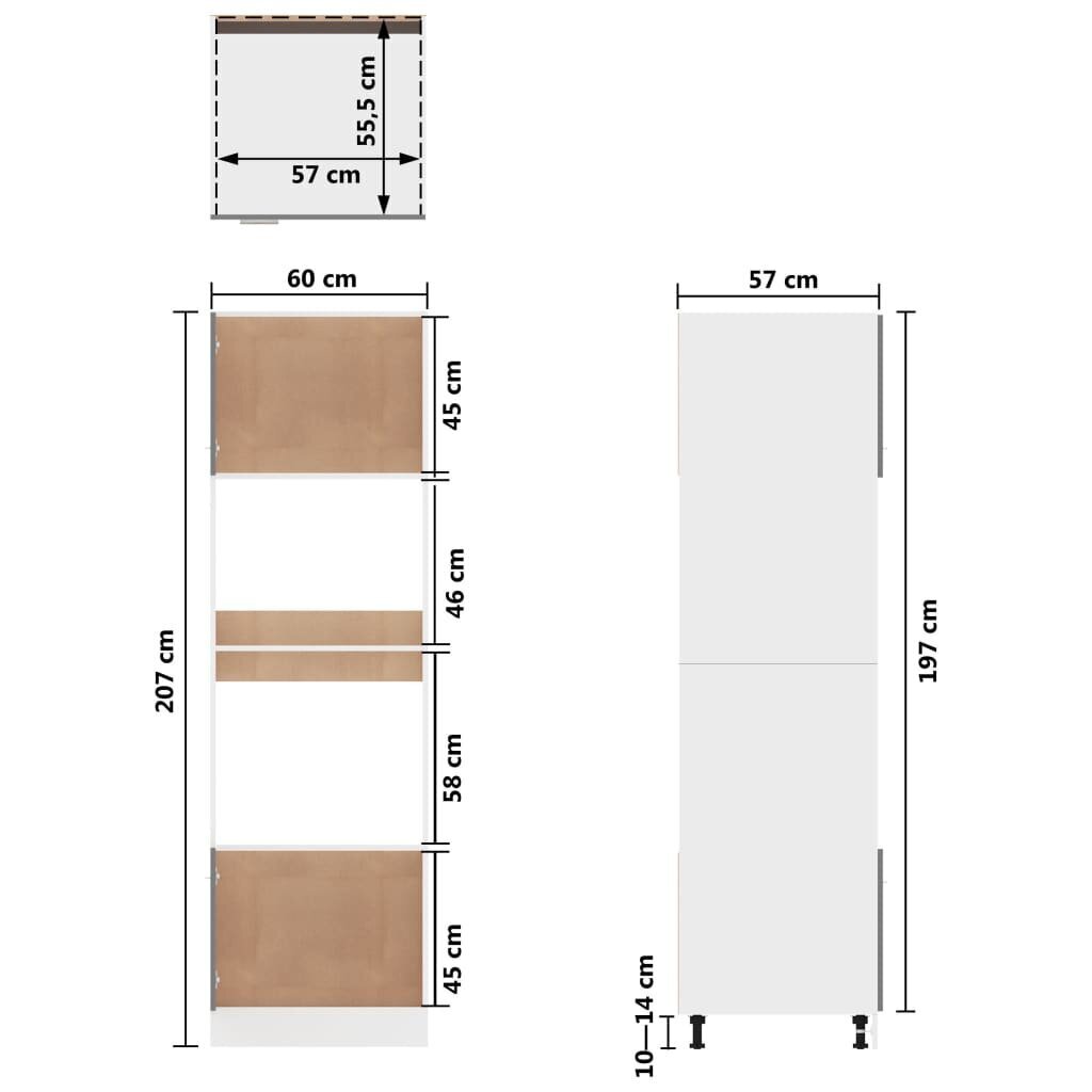 vidaXL mikroviļņu krāsns skapītis, balts, 60x57x207 cm, skaidu plāksne cena un informācija | Virtuves skapīši | 220.lv