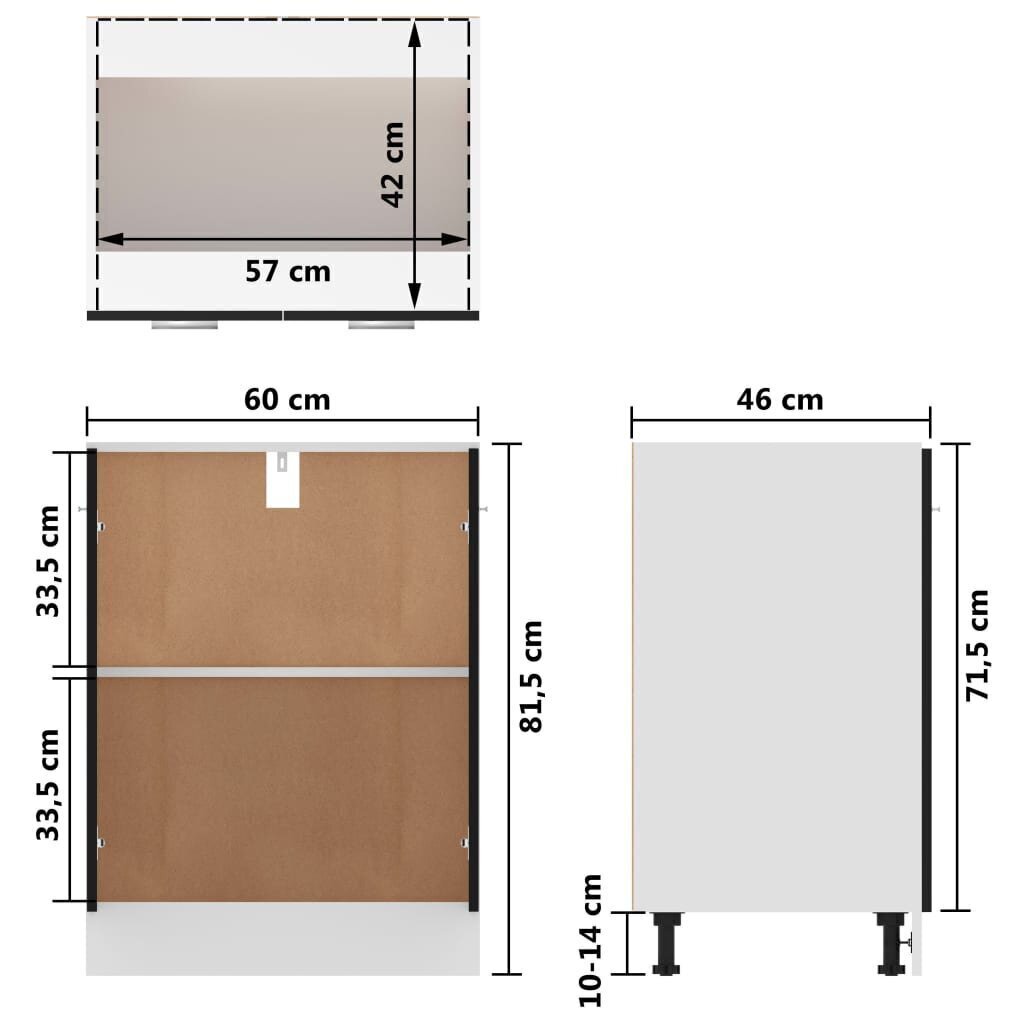 vidaXL virtuves skapītis, melns, 60x46x81,5 cm, skaidu plāksne cena un informācija | Virtuves skapīši | 220.lv