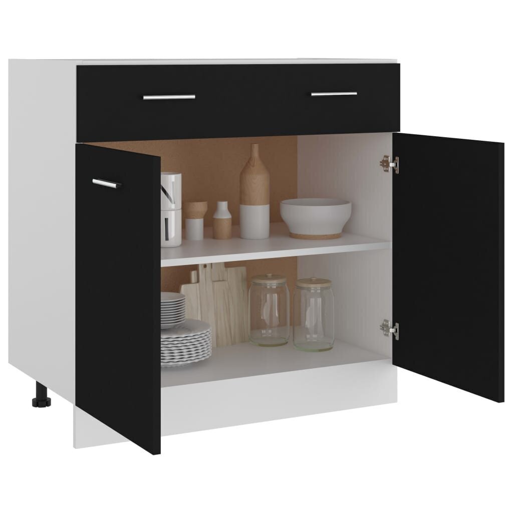 vidaXL apakšējais skapītis ar atvilktnēm, melns, 80x46x81,5 cm cena un informācija | Virtuves skapīši | 220.lv