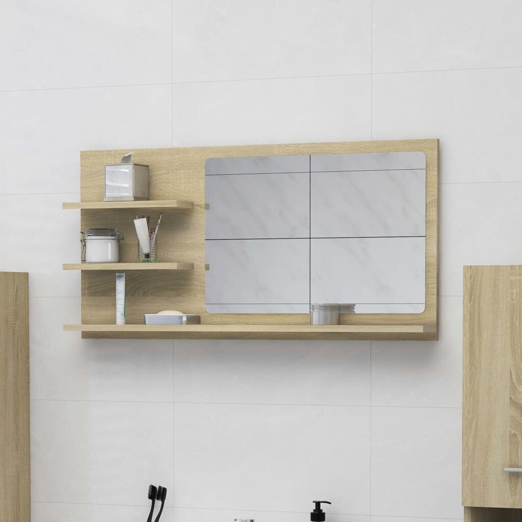 Vannasistabas spogulis vidaXL, 90x10.5x45 cm, ozolkoka krāsā cena un informācija | Vannas istabas skapīši | 220.lv