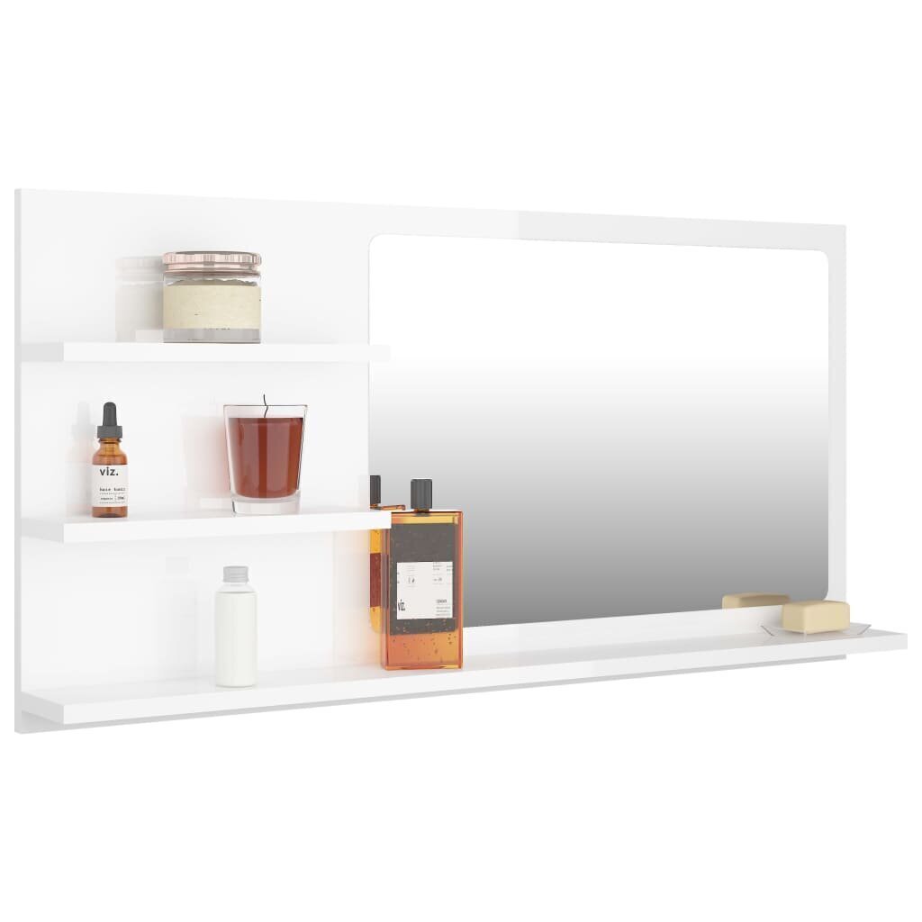 Vannasistabas spogulis vidaXL, 90x10.5x45 cm, spīdīgi balts cena un informācija | Vannas istabas skapīši | 220.lv