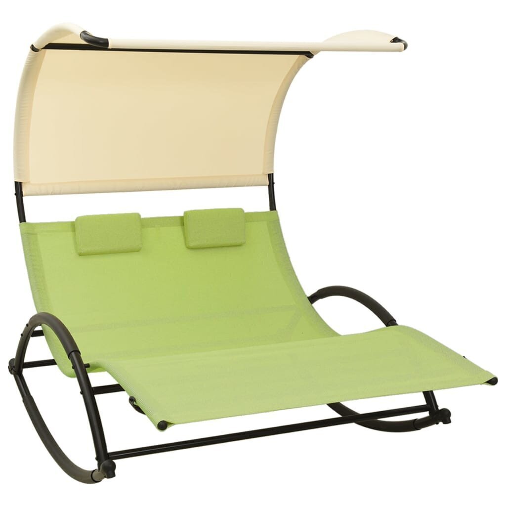 Divvietīgs sauļošanās zvilnis ar jumtiņu vidaXL, zaļš cena un informācija | Sauļošanās krēsli | 220.lv