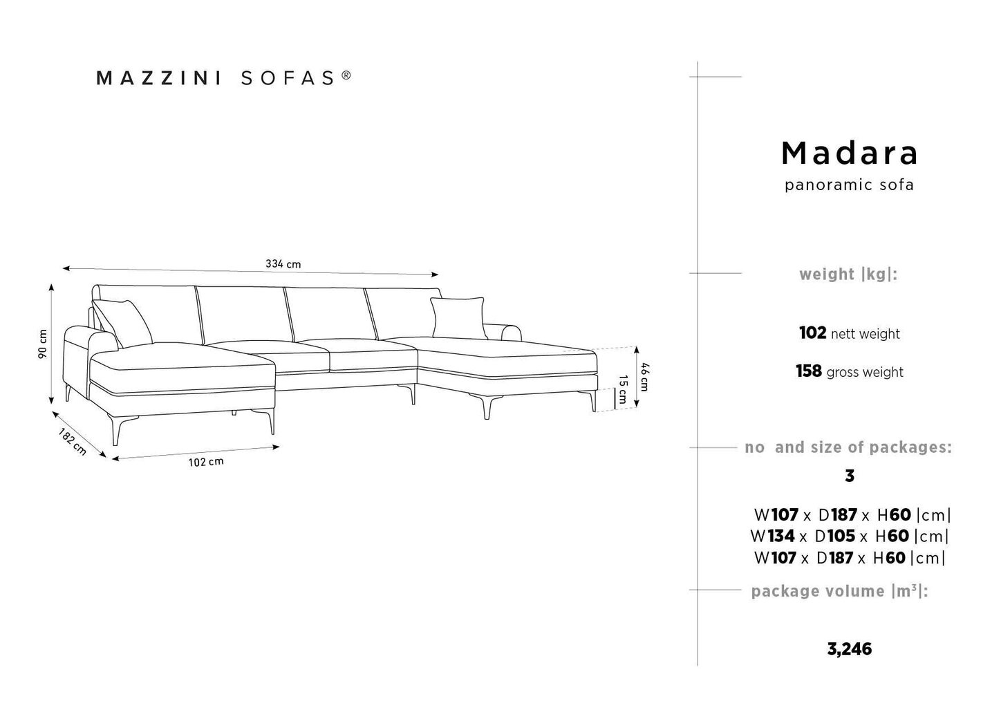 Stūra dīvāns Mazzini Sofas Madara, gaiši pelēks cena un informācija | Stūra dīvāni | 220.lv