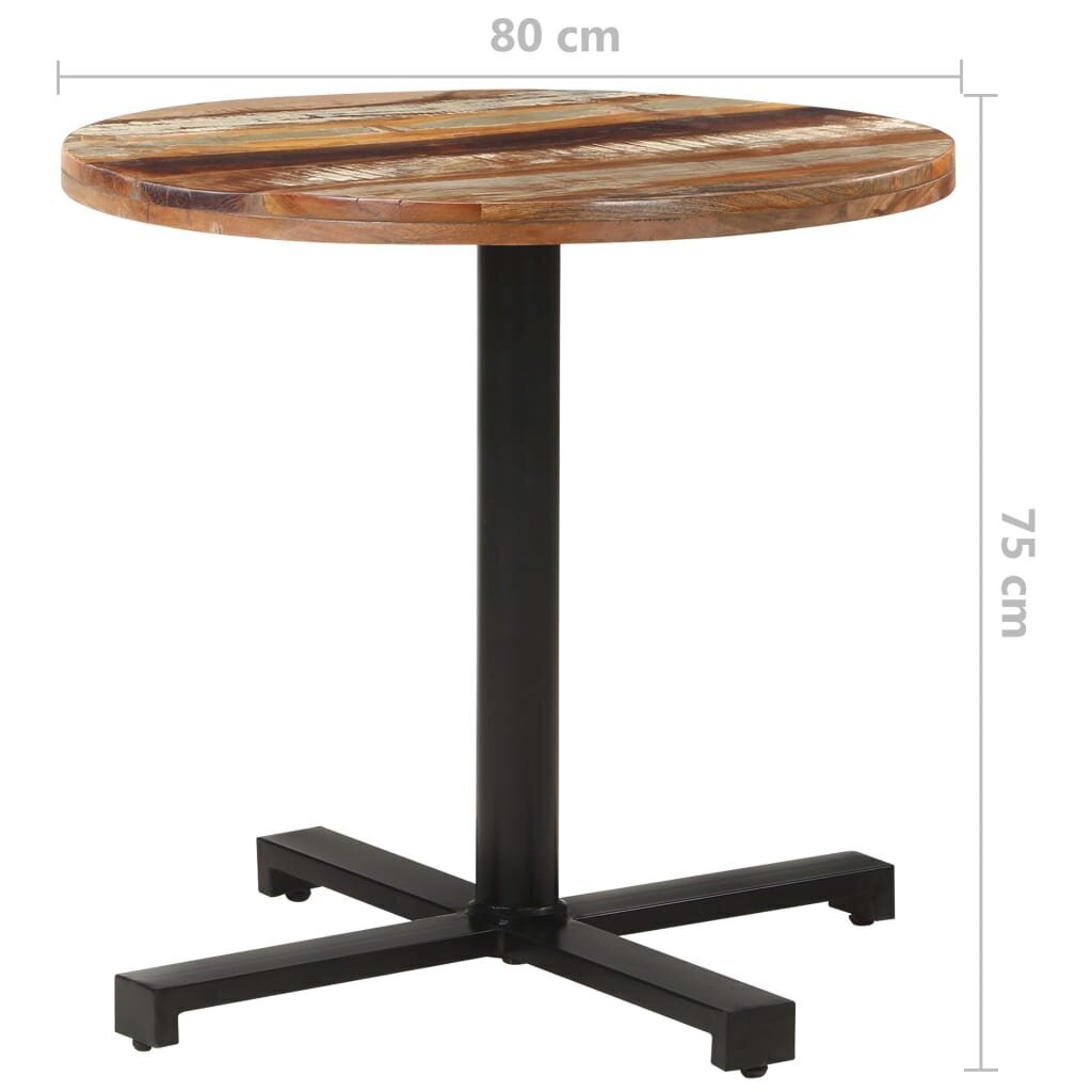 vidaXL bistro galds, apaļš, Ø80x75 cm, pārstrādāts masīvkoks cena un informācija | Virtuves galdi, ēdamgaldi | 220.lv