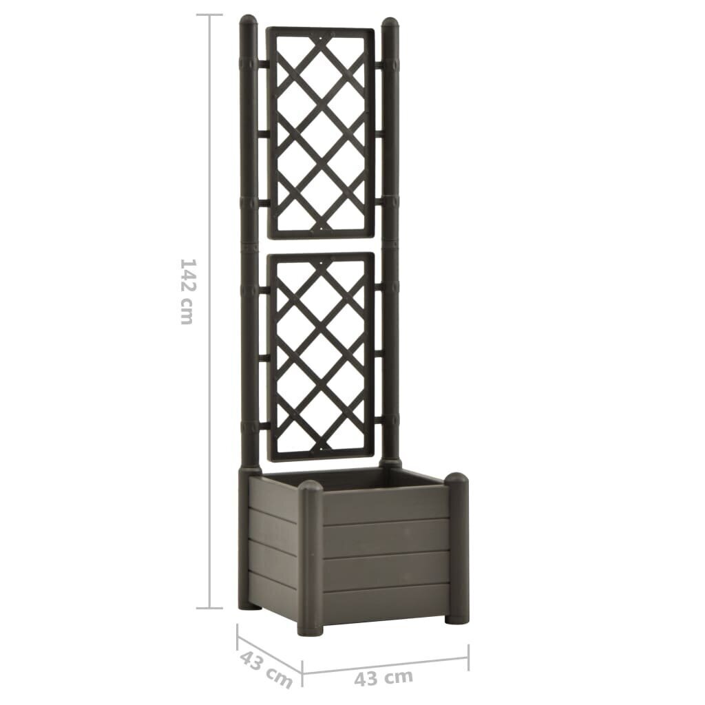vidaXL dārza puķu kaste ar špaleru, 43x43x142 cm, antracītpelēka, PP cena un informācija | Balkona kastes | 220.lv