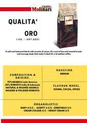 Molinari Qualita Oro kafijas pupiņas, 1 kg cena un informācija | Kafija, kakao | 220.lv