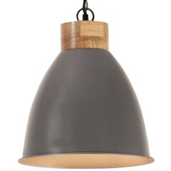 vidaXL griestu lampa, industriāla, pelēka, dzelzs, koks, 35 cm, E27 cena un informācija | Lustras | 220.lv