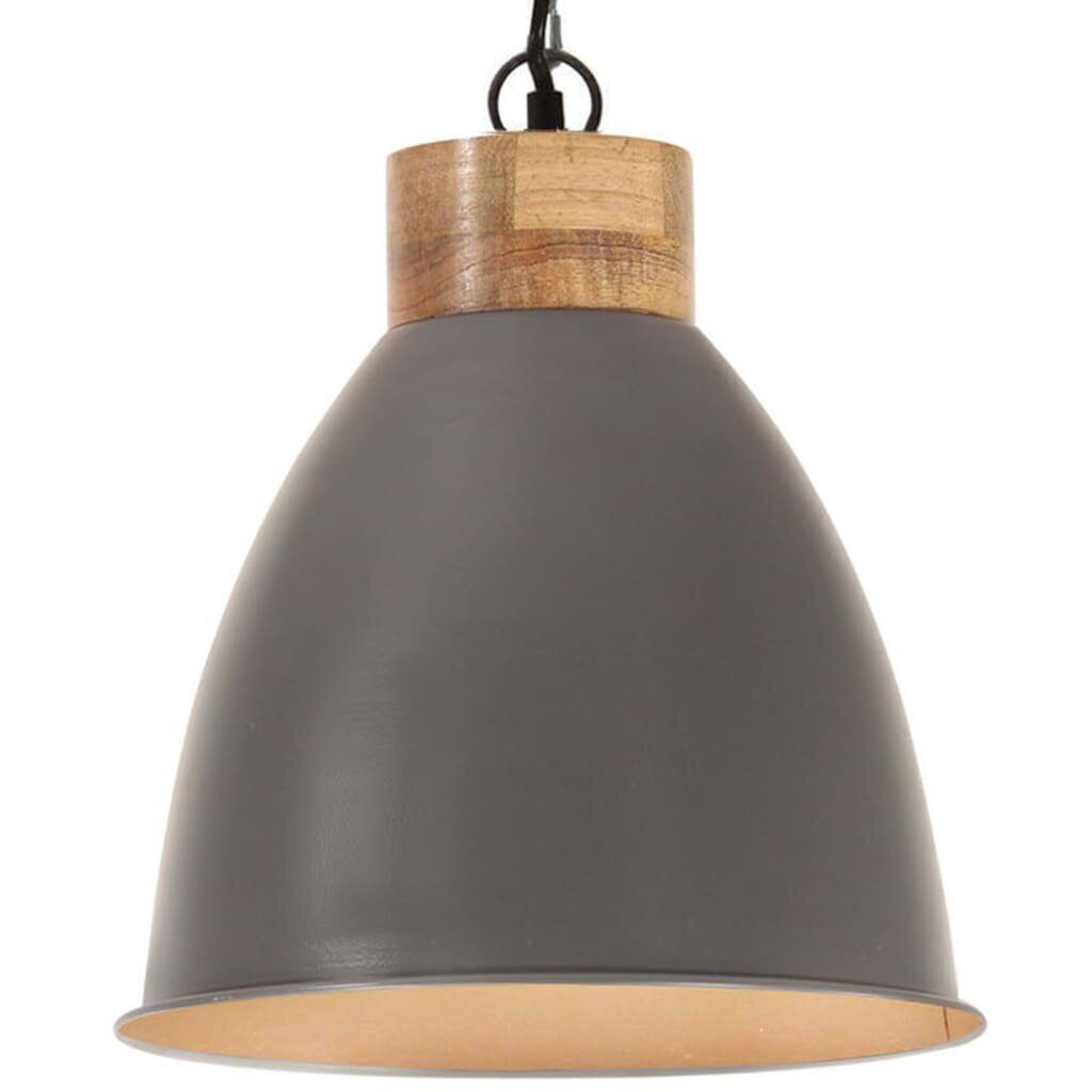 vidaXL griestu lampa, industriāla, pelēka, dzelzs, koks, 35 cm, E27 cena un informācija | Lustras | 220.lv