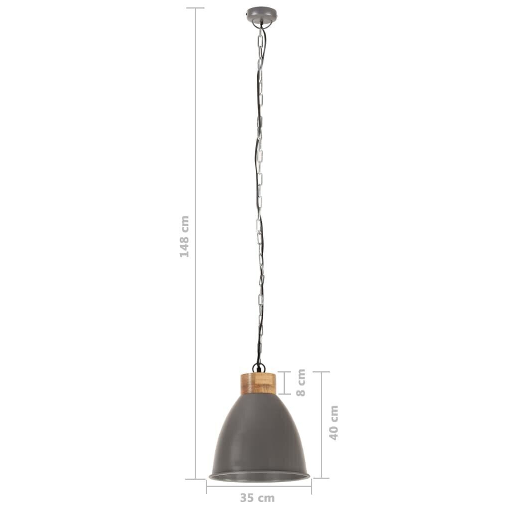 vidaXL griestu lampa, industriāla, pelēka, dzelzs, koks, 35 cm, E27 cena un informācija | Lustras | 220.lv