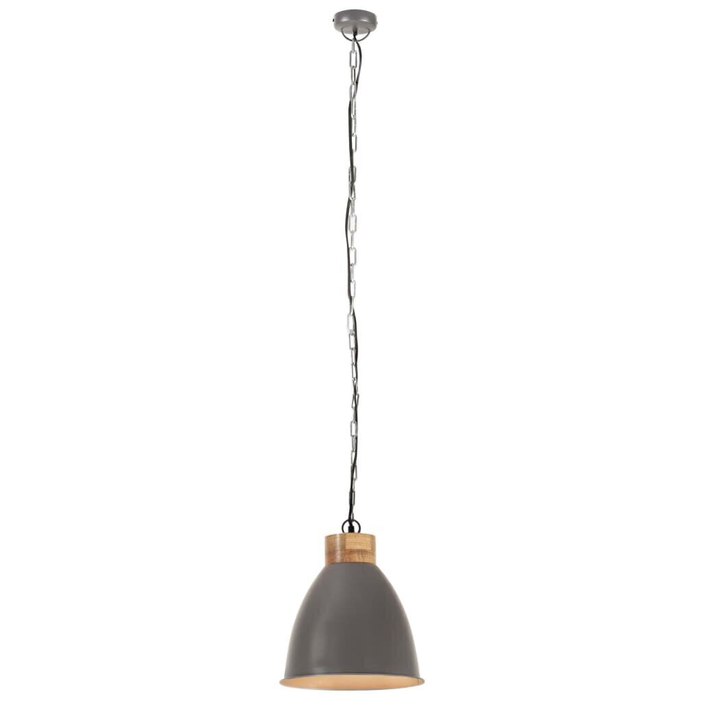 vidaXL griestu lampa, industriāla, pelēka, dzelzs, koks, 35 cm, E27 cena un informācija | Lustras | 220.lv