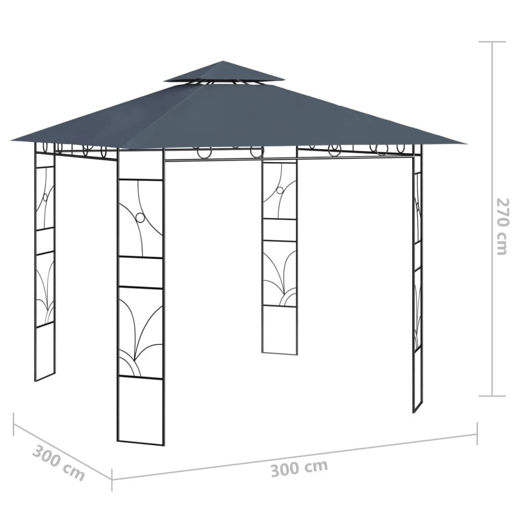 vidaXL dārza nojume, 3x3x2,7 m, antracītpelēka, 160 g/m² cena un informācija | Dārza nojumes un lapenes | 220.lv