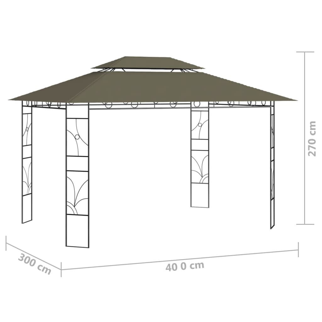 vidaXL dārza nojume, 4x3x2,7 m, pelēkbrūna, 160 g/m² цена и информация | Dārza nojumes un lapenes | 220.lv