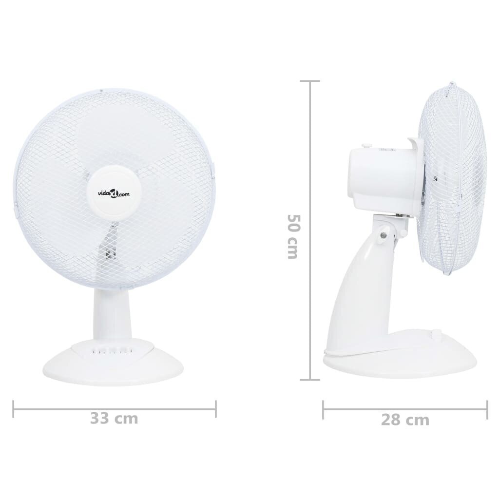 vidaXL galda ventilators ar 3 ātrumiem, 30 cm, 40 W, balts цена и информация | Ventilatori | 220.lv