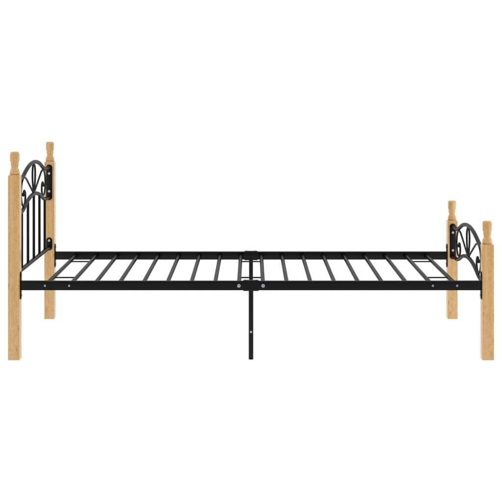 vidaXL gultas rāmis, melns, metāls un ozola masīvkoks, 90x200 cm cena un informācija | Gultas | 220.lv