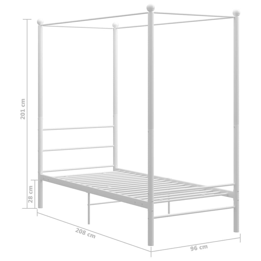 vidaXL gultas rāmis ar nojumi, balts metāls, 90x200 cm cena un informācija | Gultas | 220.lv