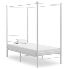 vidaXL gultas rāmis ar nojumi, balts metāls, 90x200 cm cena un informācija | Gultas | 220.lv