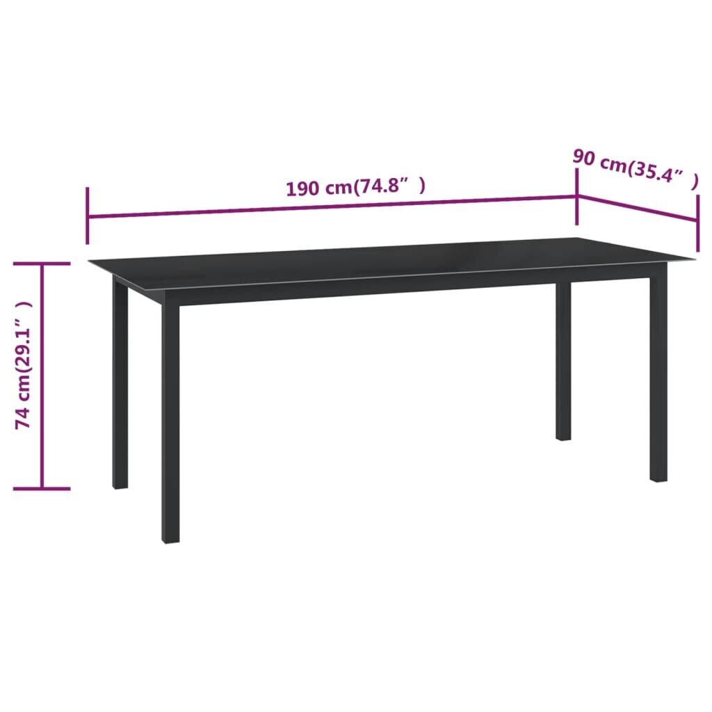 vidaXL dārza galds, melns, 190x90x74 cm, alumīnijs un stikls cena un informācija | Dārza galdi | 220.lv