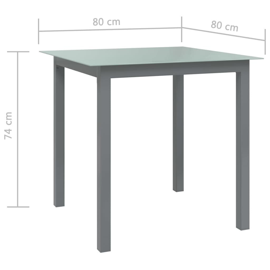 vidaXL dārza galds, gaiši pelēks, 80x80x74 cm, alumīnijs un stikls cena un informācija | Dārza galdi | 220.lv