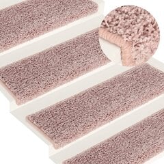 vidaXL kāpņu paklāji, 15 gab., 65x25 cm, balti un rozā цена и информация | Ковры | 220.lv