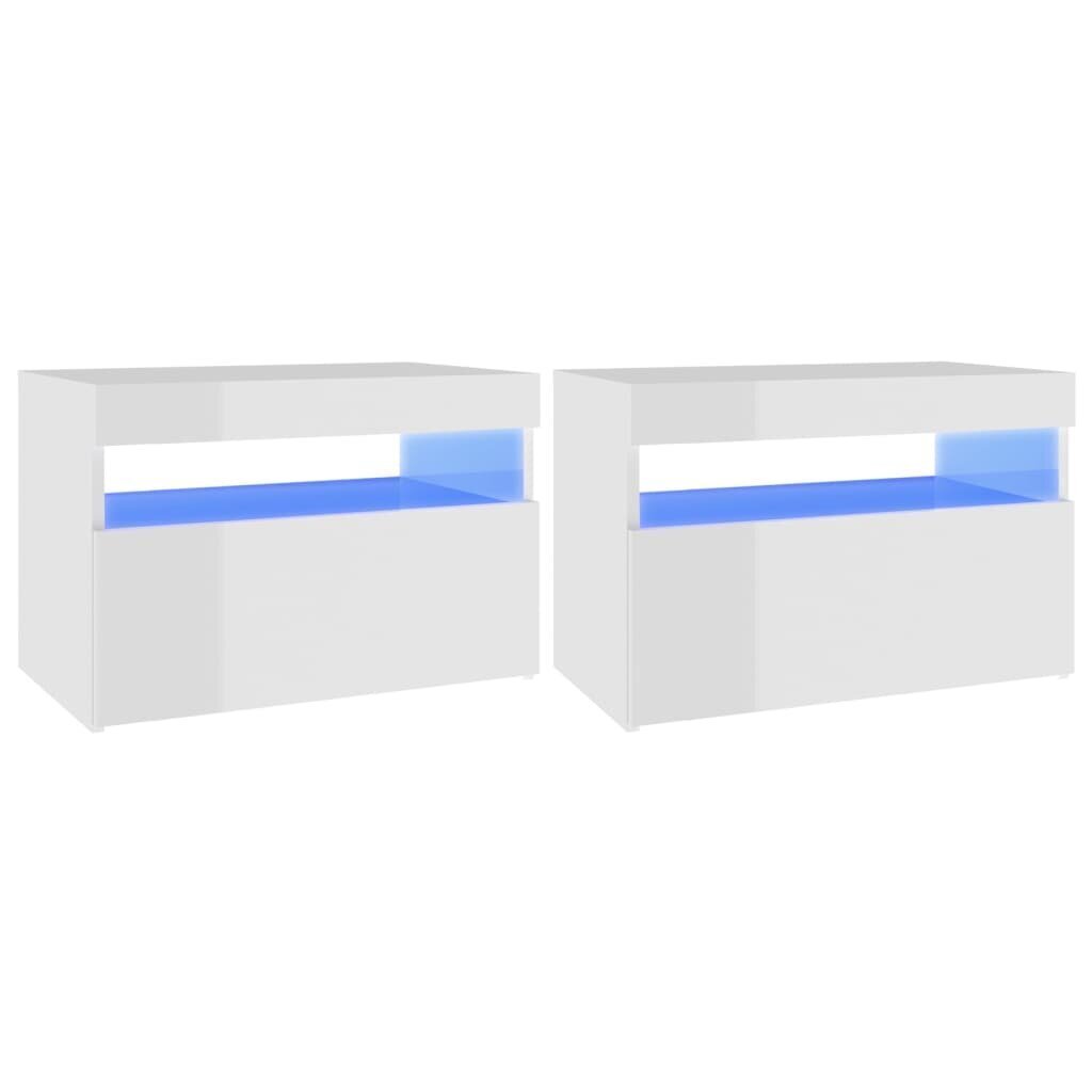 vidaXL TV galdiņi ar LED lampiņām, 2 gab., 60x35x40 cm, spīdīgi balti cena un informācija | TV galdiņi | 220.lv