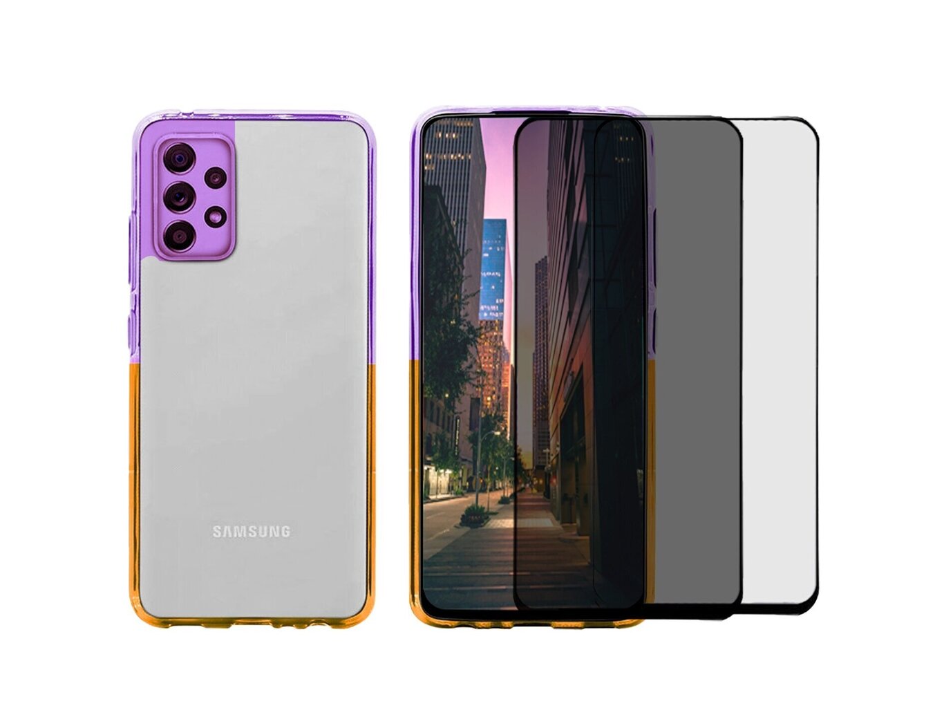 Komplekts - ColorFul hard case caurspīdīgs vāciņš divu krāsu - violets/ dzeltens, paredzēts Samsung Galaxy S20 FE + 2 aizsargstikli (5D/ Privacy) цена и информация | Telefonu vāciņi, maciņi | 220.lv