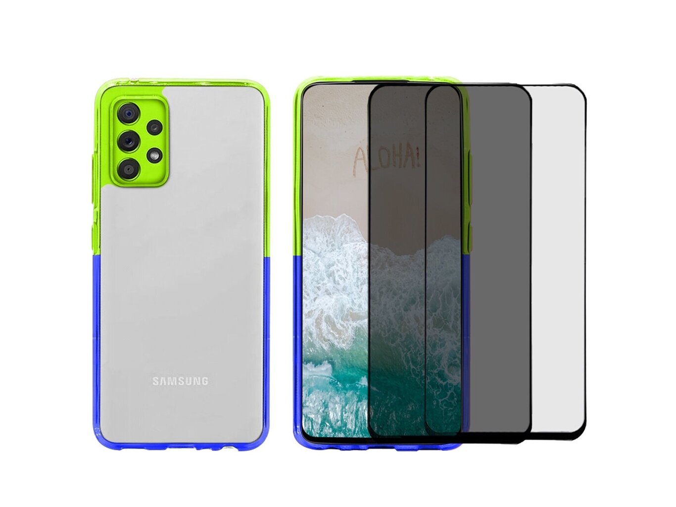 Komplekts - ColorFul hard case caurspīdīgs vāciņš divu krāsu - zaļa/ zila, paredzēts Samsung Galaxy S20 FE + 2 aizsargstikli (5D/ Privacy) cena un informācija | Telefonu vāciņi, maciņi | 220.lv