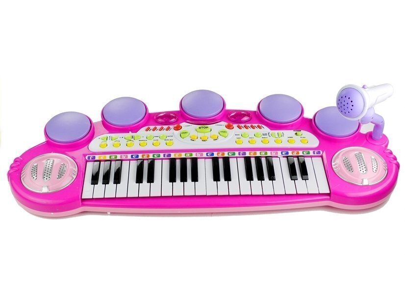 Bērnu klavieres ar mikrofonu un krēslu, rozā cena un informācija | Attīstošās rotaļlietas | 220.lv