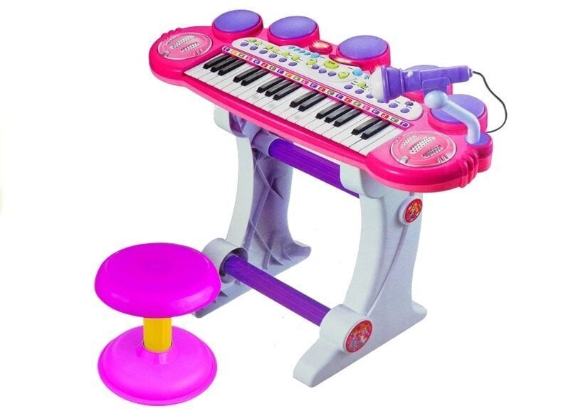 Bērnu klavieres ar mikrofonu un krēslu, rozā cena un informācija | Attīstošās rotaļlietas | 220.lv