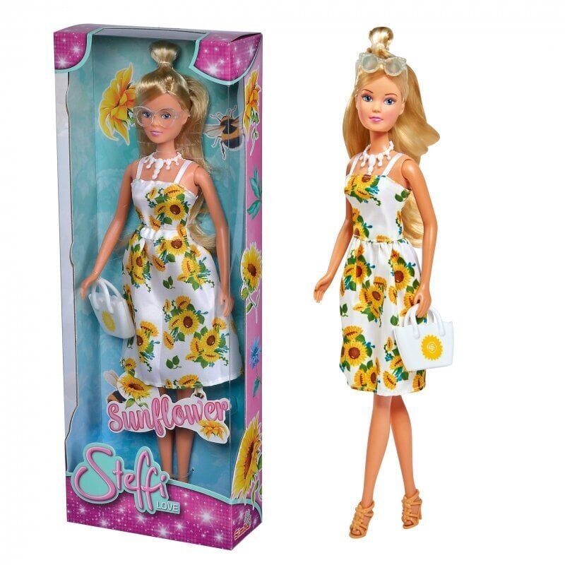 Steffi lelle kleitā ar saulespuķēm - baltā krāsā цена и информация | Rotaļlietas meitenēm | 220.lv