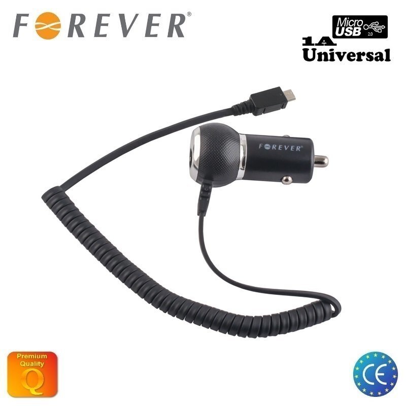 Forever 1A Kompakts Micro USB Auto Lādētājs (Universāls) ar 1.2m vadu Euro CE (EU Blister) цена и информация | Lādētāji un adapteri | 220.lv