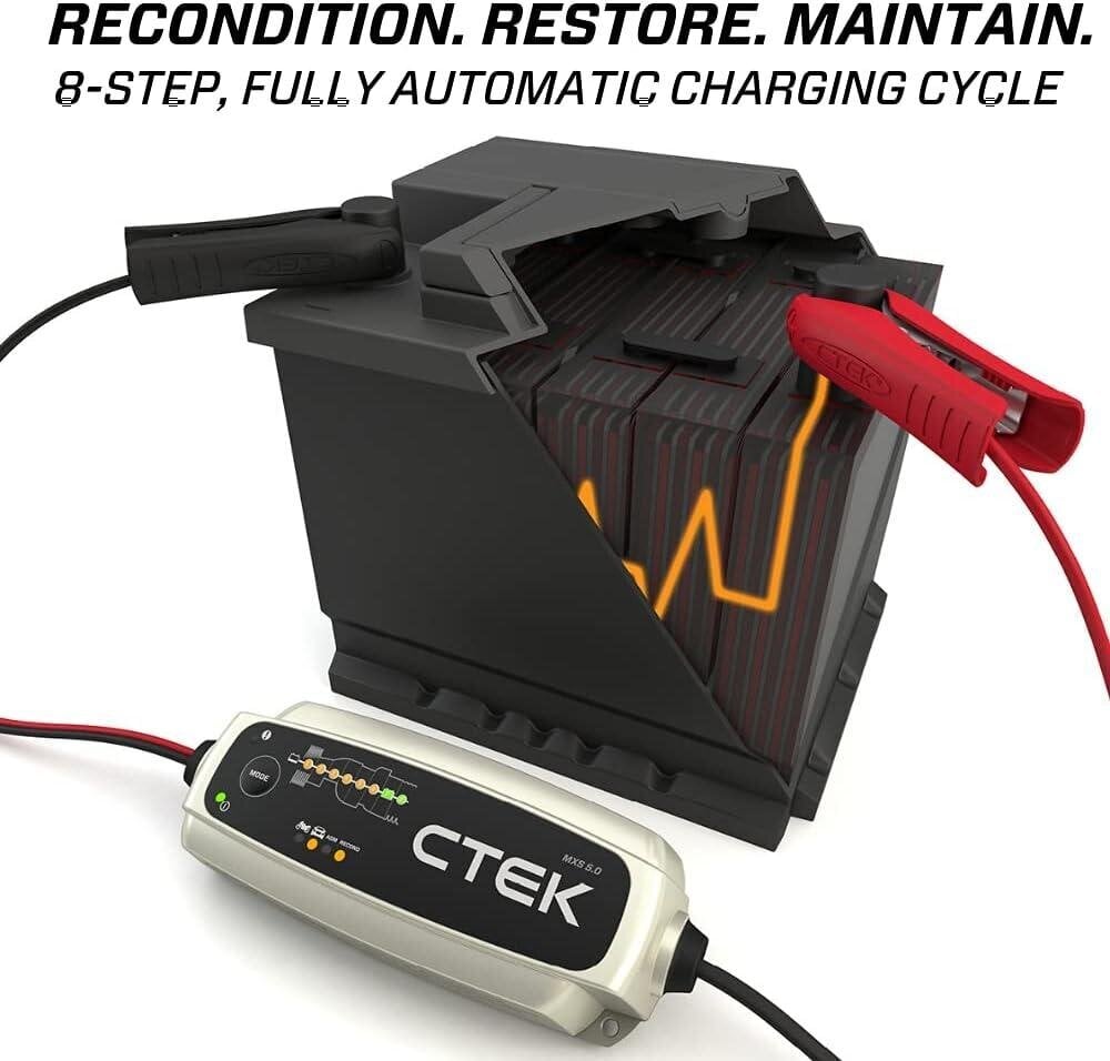 CTEK MXS 5.0 akumulatoru lādētājs ar automātisko temperatūras kompensāciju, 12 V, 5,0 ampēru, ES kontaktdakša cena un informācija | Akumulatoru lādētāji | 220.lv