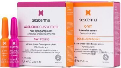 Ampulu komplekts Sesderma C-Vit ir Acglicolic, 2x1.5 ml cena un informācija | Serumi sejai, eļļas | 220.lv