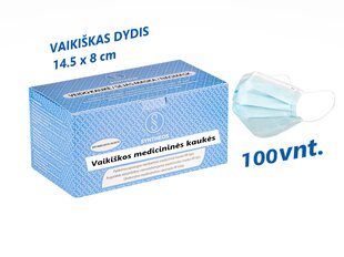 Bērnu medicīniskā vienreizējās lietošanas sejas maska, SYNTHEOS, 100 gab., IIR tipa, zila, ražota Lietuvā, 3 slāņu цена и информация | Первая помощь | 220.lv