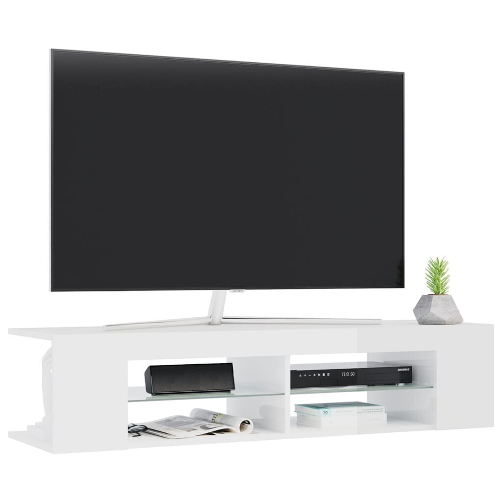 vidaXL TV plaukts ar LED lampiņām, 135x39x30 cm, spīdīgi balts цена и информация | TV galdiņi | 220.lv