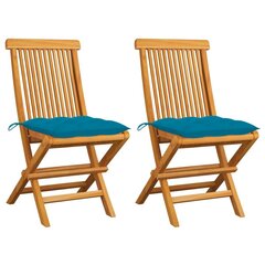 vidaXL dārza krēsli, gaiši zili matrači, 2 gab., masīvs tīkkoks cena un informācija | Dārza krēsli | 220.lv