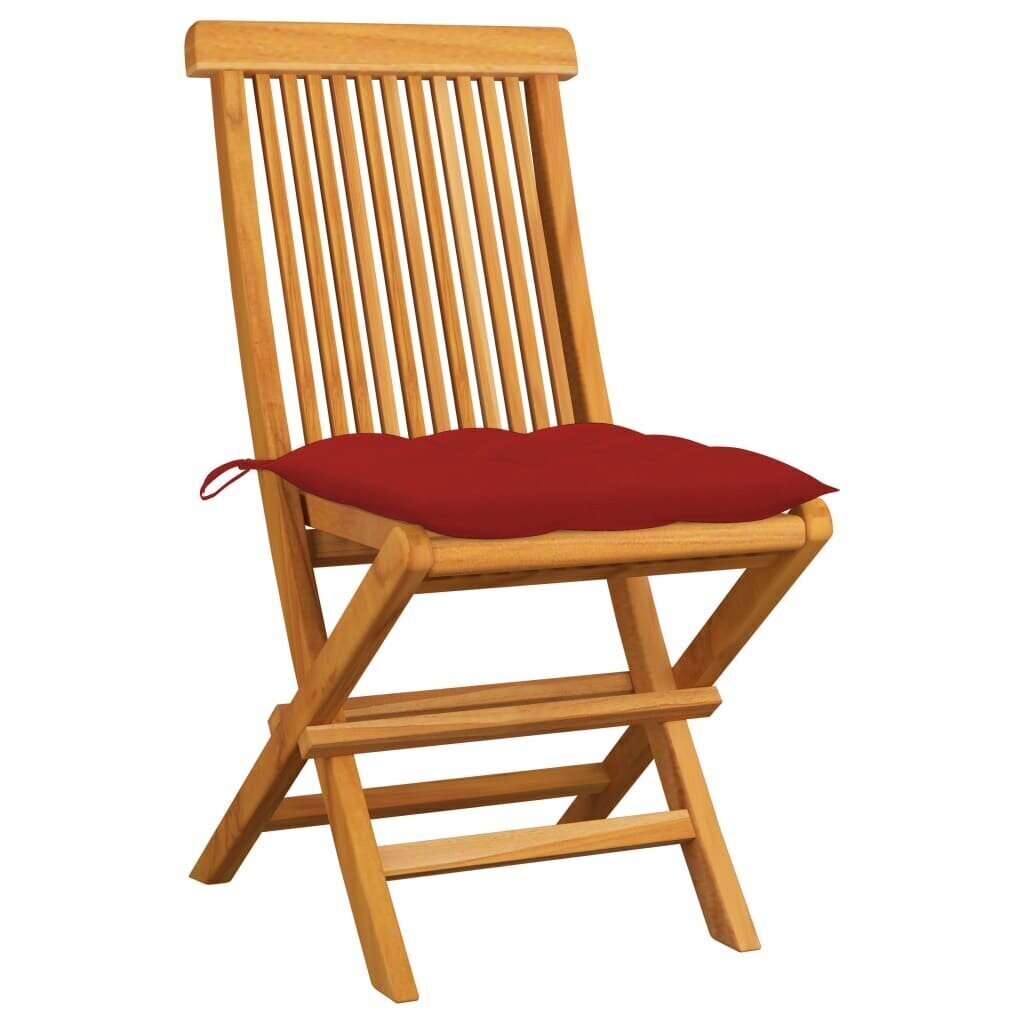 vidaXL dārza krēsli, sarkani matrači, 2 gab., masīvs tīkkoks cena un informācija | Dārza krēsli | 220.lv