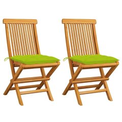 vidaXL dārza krēsli, spilgti zaļi matrači, 2 gab., masīvs tīkkoks cena un informācija | Dārza krēsli | 220.lv