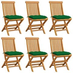 vidaXL dārza krēsli, zaļi matrači, 6 gab., masīvs tīkkoks cena un informācija | Dārza krēsli | 220.lv