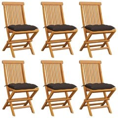 vidaXL dārza krēsli, pelēkbrūni matrači, 6 gab., masīvs tīkkoks cena un informācija | Dārza krēsli | 220.lv