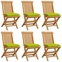 vidaXL dārza krēsli, spilgti zaļi matrači, 6 gab., masīvs tīkkoks cena un informācija | Dārza krēsli | 220.lv
