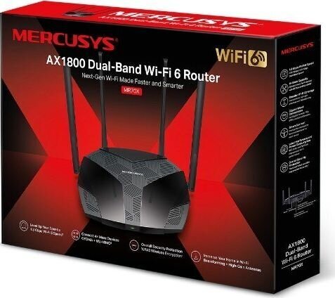 Wireless Router|MERCUSYS|Wireless Router|1800 Mbps|IEEE 802.11 b/g|IEEE 802.11n|IEEE 802.11ac|IEEE 802.11ax|3x10/100/1000M|LAN \ WAN ports 1|Number of cena un informācija | Rūteri (maršrutētāji) | 220.lv