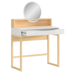 Kosmētikas galdiņš ar plauktu un spoguli Pori, ozols/balts cena un informācija | Kosmētikas galdiņi | 220.lv
