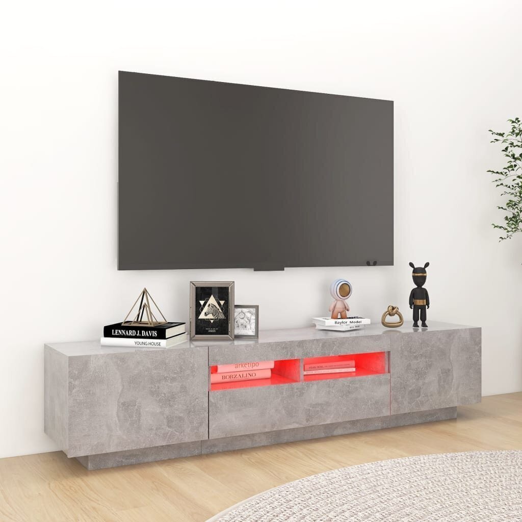 vidaXL TV skapītis ar LED lampiņām, 180x35x40 cm, betona pelēks цена и информация | TV galdiņi | 220.lv